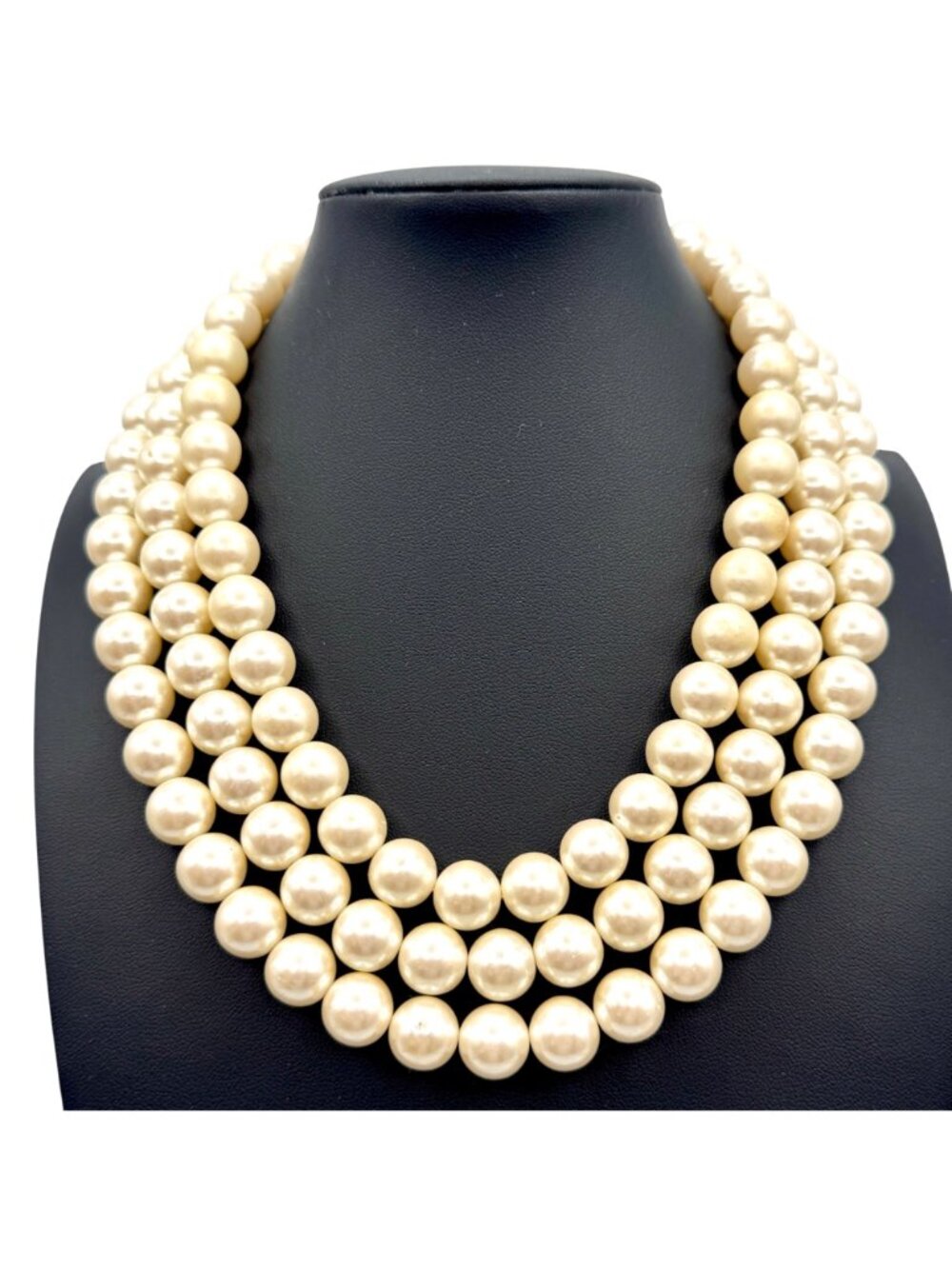 Vintage Statement Faux Pearl Necklace Multi-Strand 12mm 18" Bridal Runway Collar - Picture 6 of 6